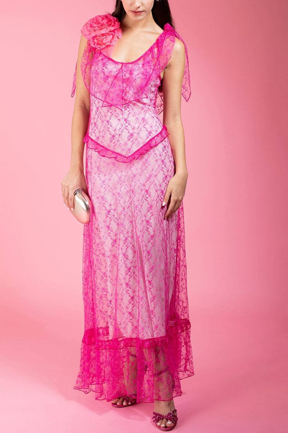 RODARTE: Floral Lace Dress With Ruffle Details RODARTE: Floral Lace Dress With Ruffle Details