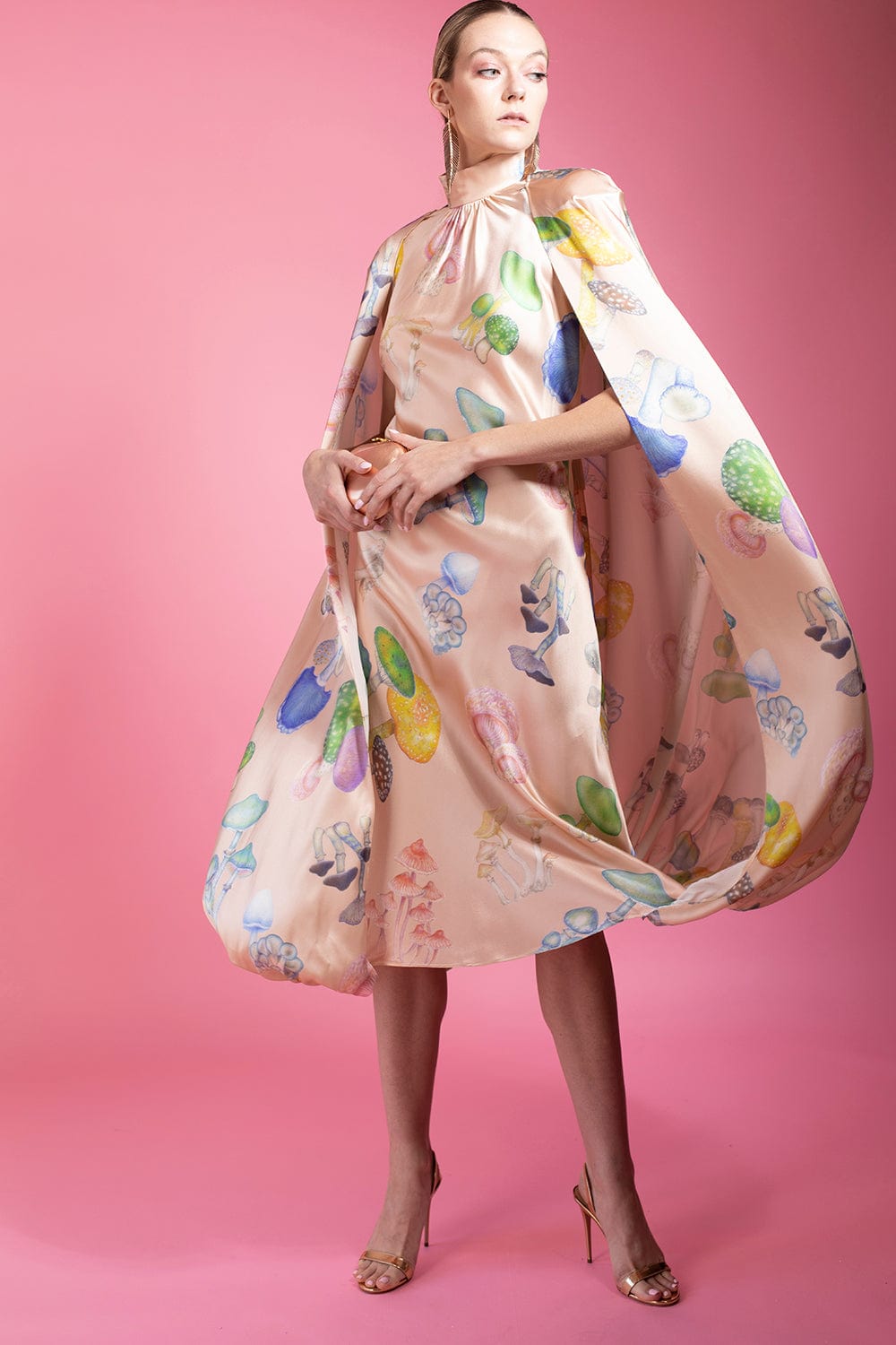RODARTE-Mushroom Silk Cape Dress-