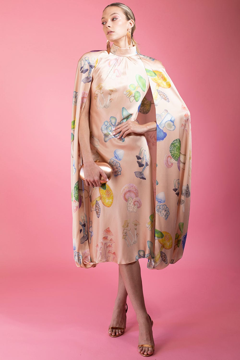 RODARTE-Mushroom Silk Cape Dress-