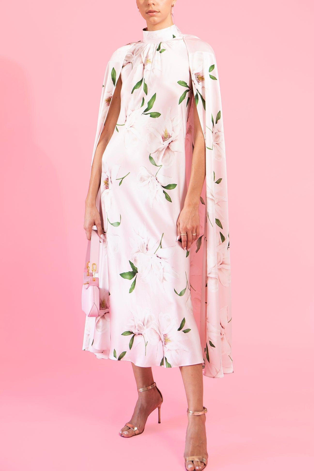 RODARTE-Floral Printed Cape Dress-