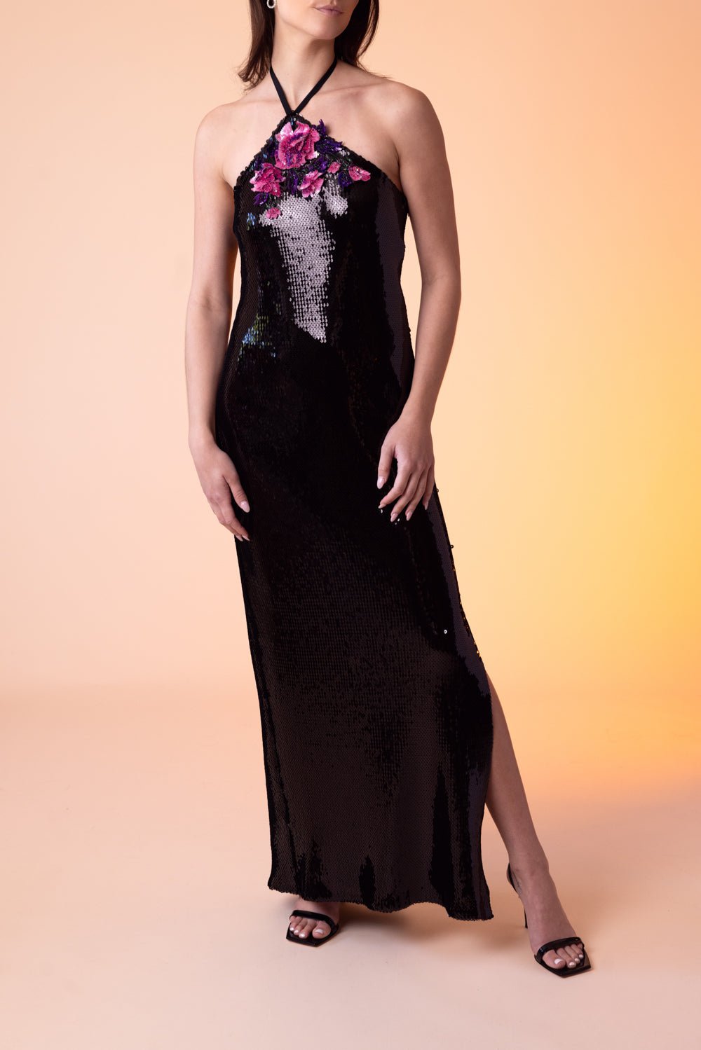 RODARTE-Sequin Halterneck Floral Gown-