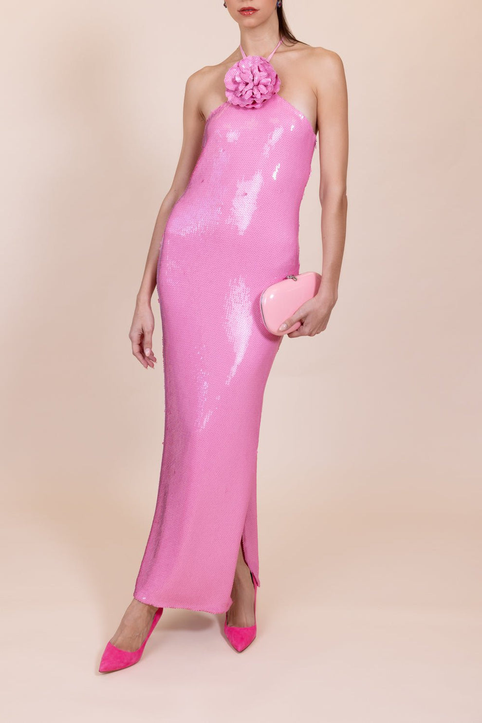 RODARTE: Flower Detail Sequin Halter Gown