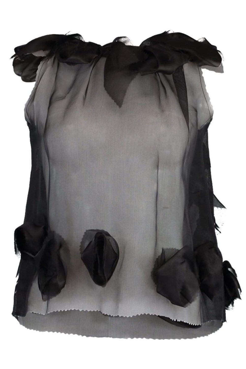 RODARTE-Silk Organza Top with Rosettes-BLACK