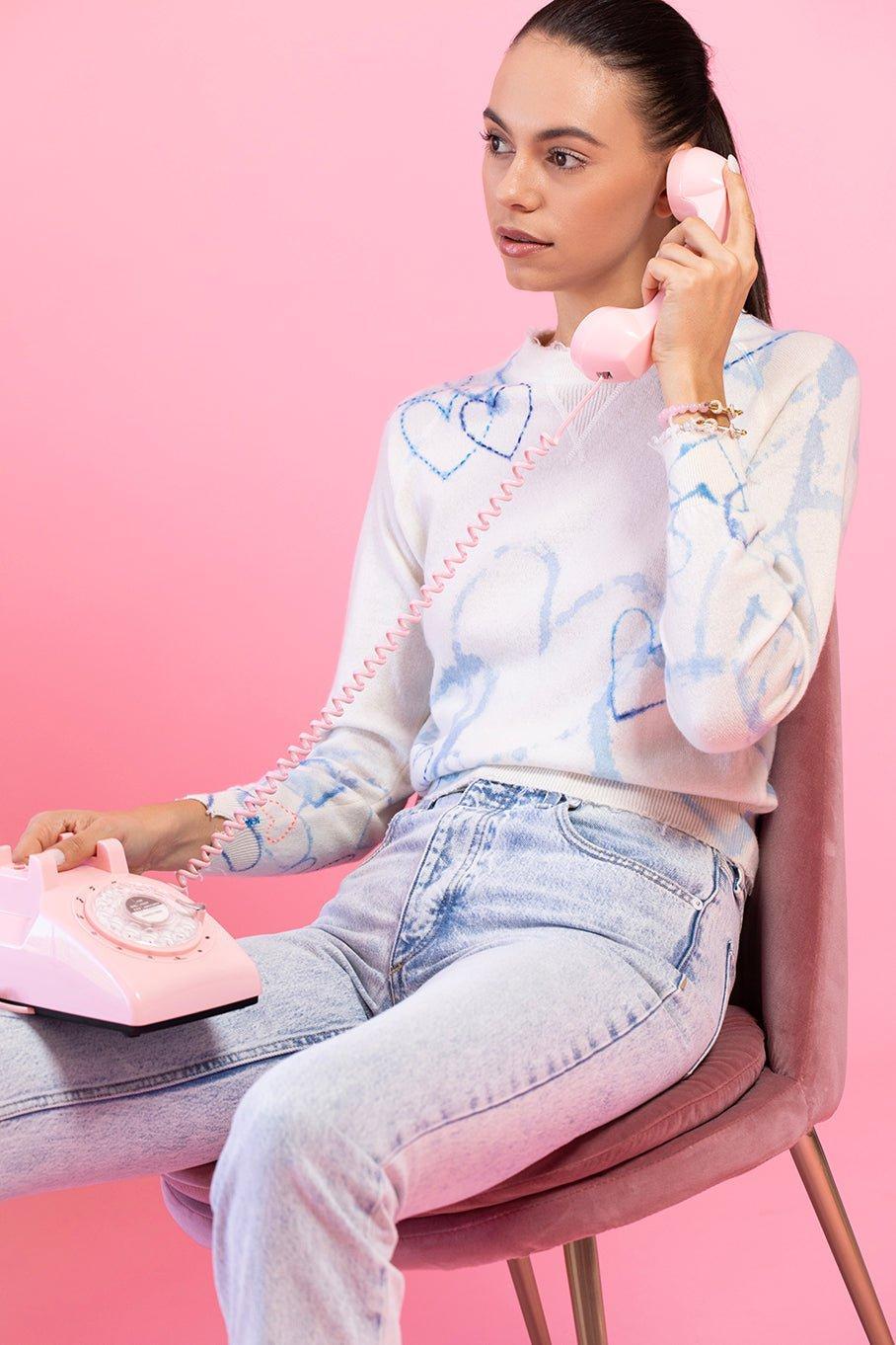 ROSEA COR-Heart Sleeve Crewneck - Blue-