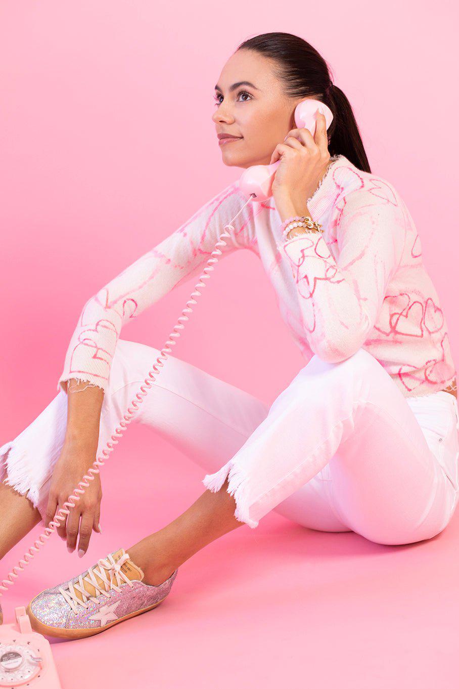 ROSEA COR-Heart Print Crewneck - Cream-