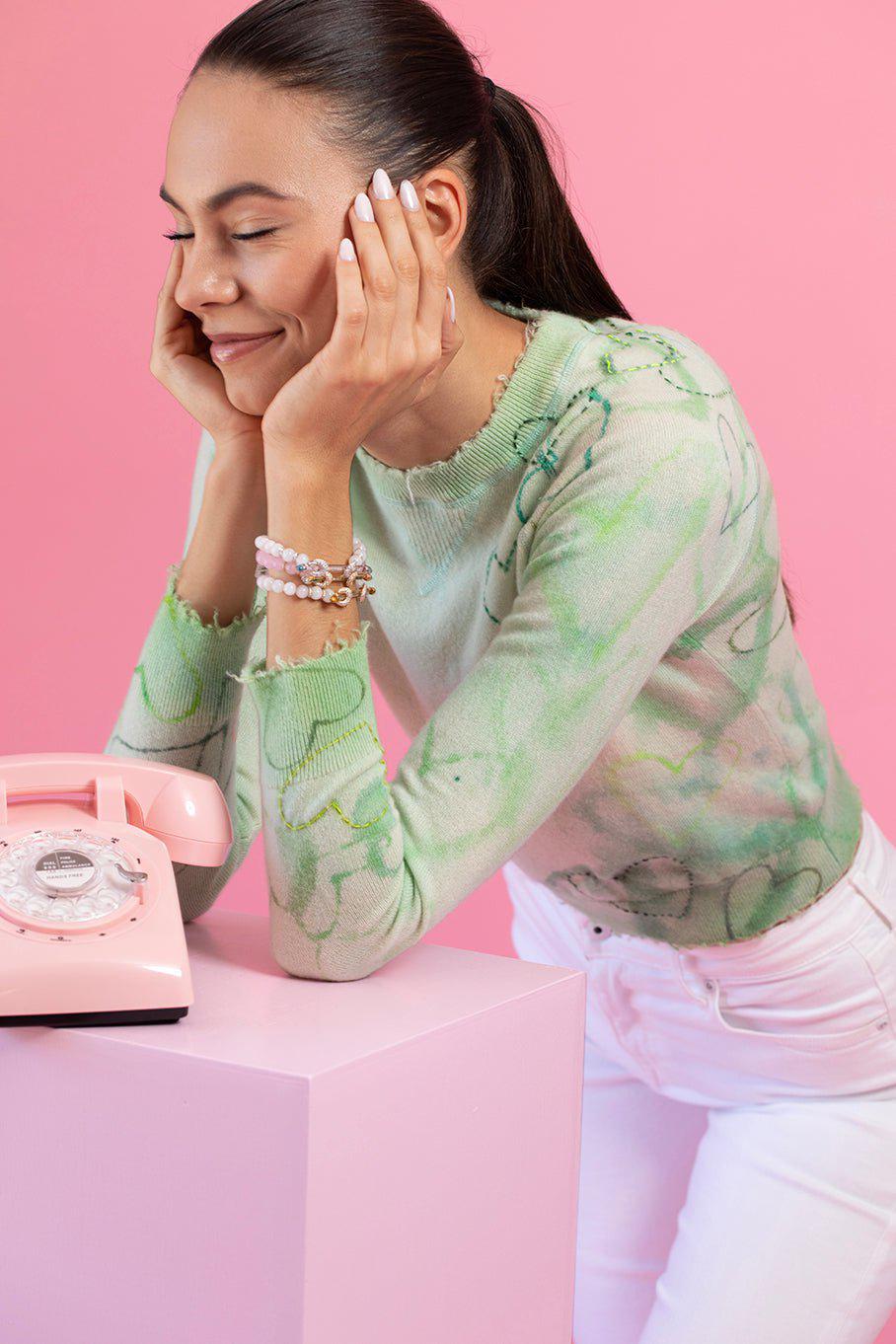 ROSEA COR-Heart Sleeve Crewneck - Green-
