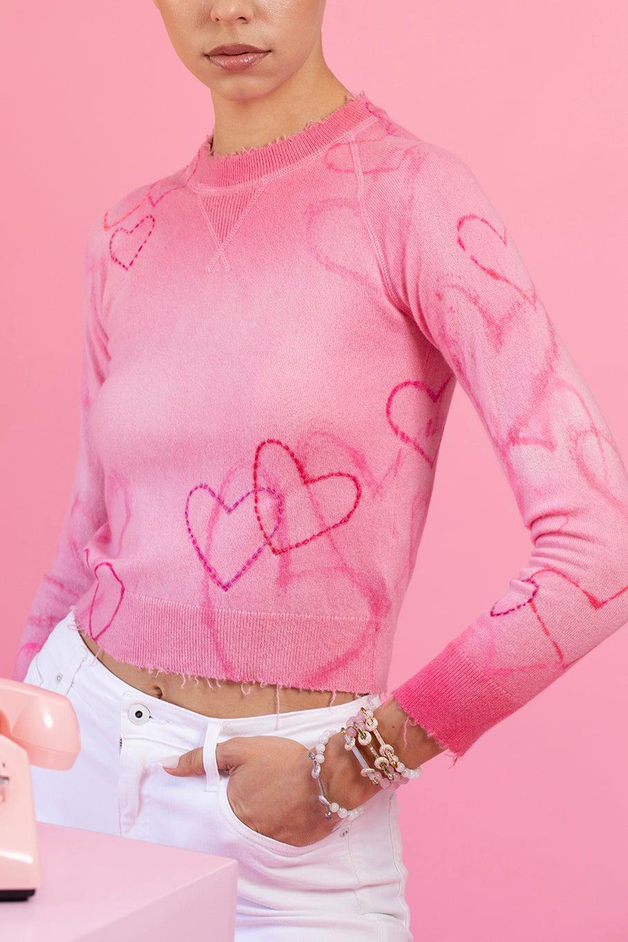 ROSEA COR-Heart Print Crewneck - Pink-