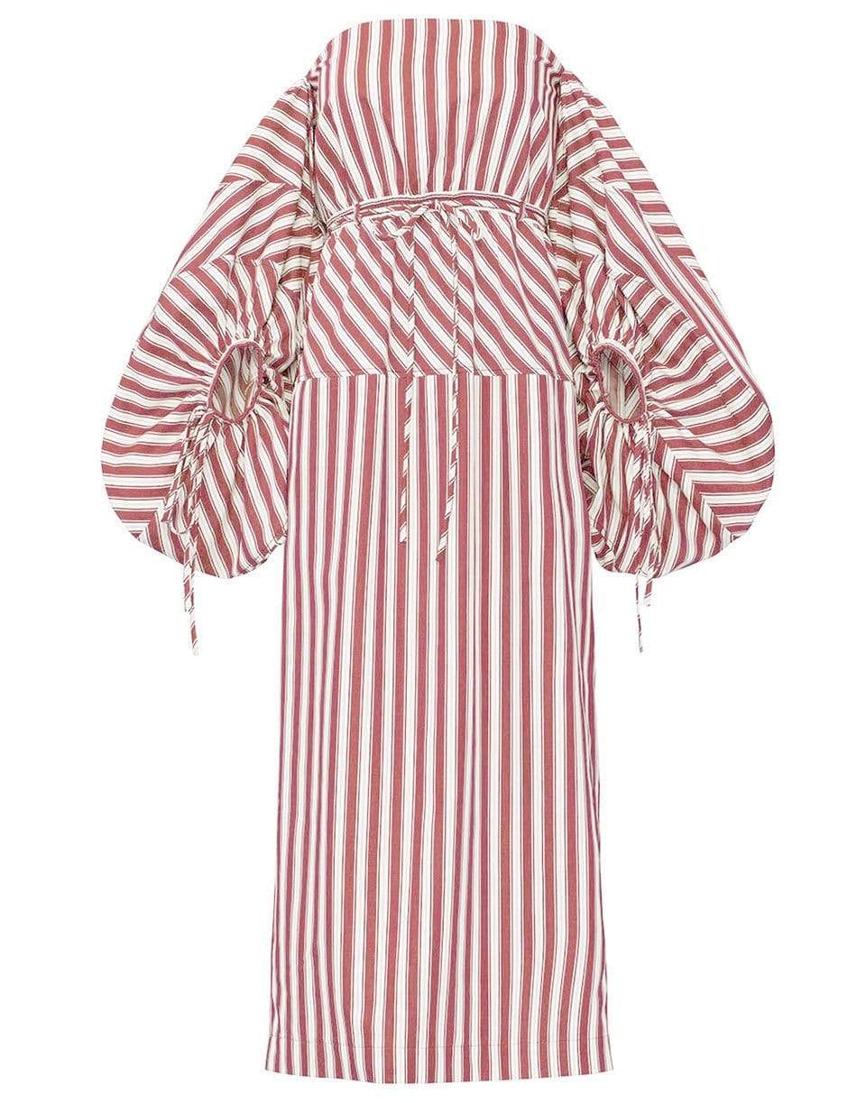 ROSIE ASSOULIN-Red and White Striped Balloon Sleeve Midi Dress-