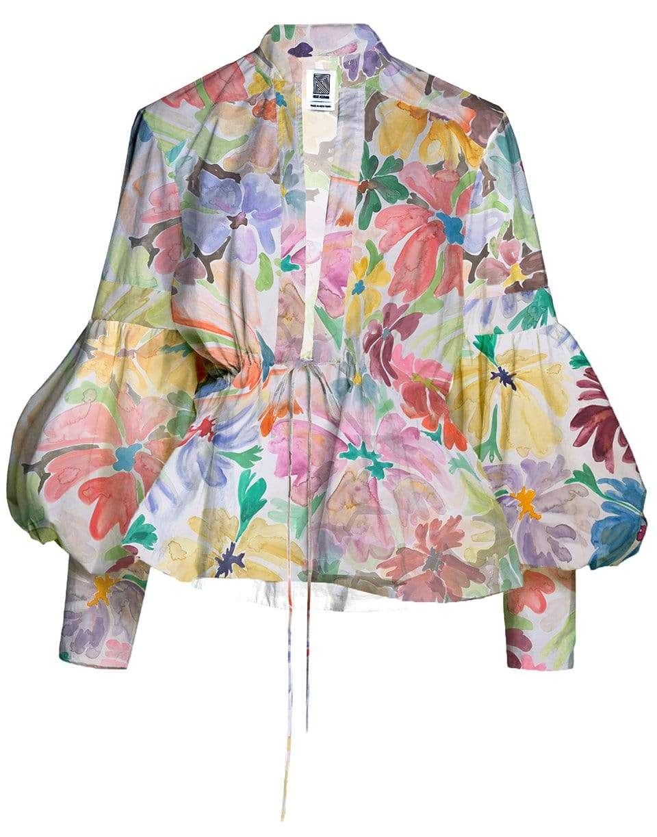 ROSIE ASSOULIN-Lantern Sleeve Watercolor Floral Top-