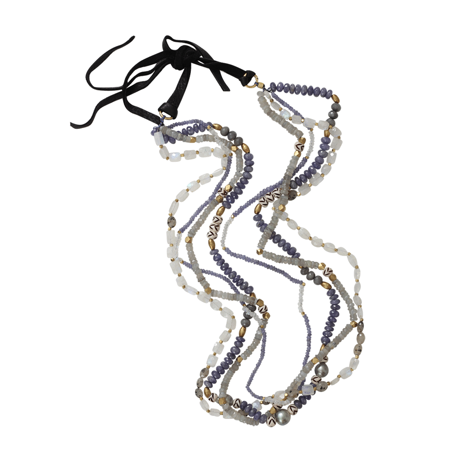 ROYAL NOMAD JEWELRY-Two Strand Moonstone, Tanzanite, And Labradorite Bead Necklace-GREY