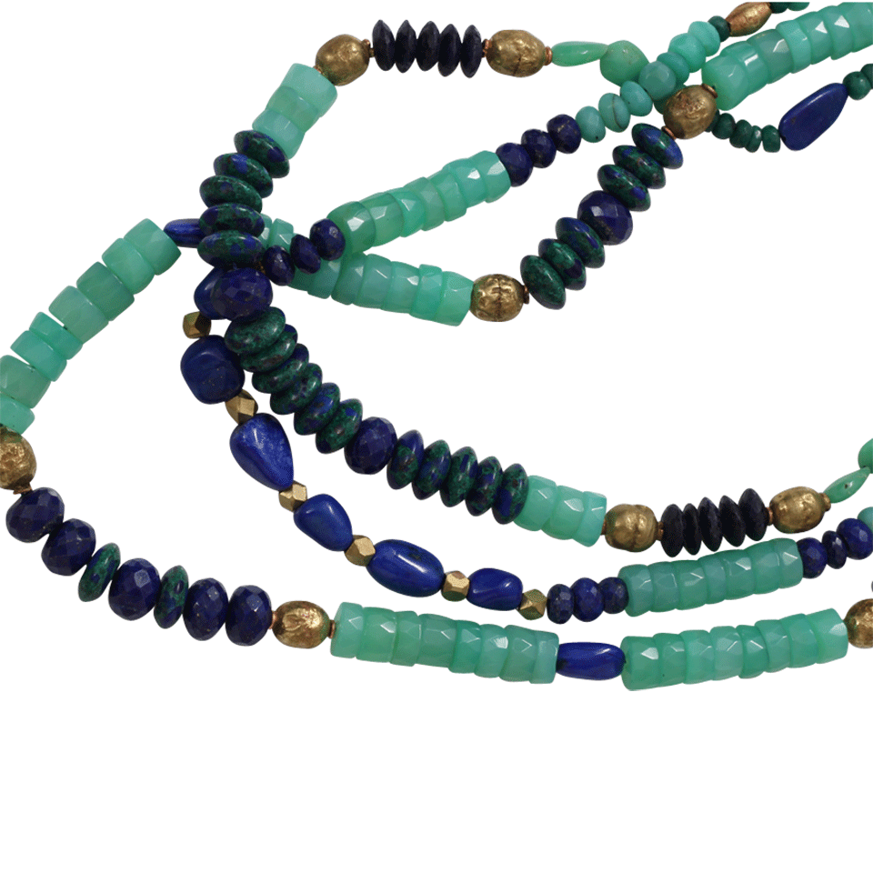 ROYAL NOMAD JEWELRY-Two Strand Chrysoprase, Lapis, And Azurite Bead Necklace-GRN/BLUE
