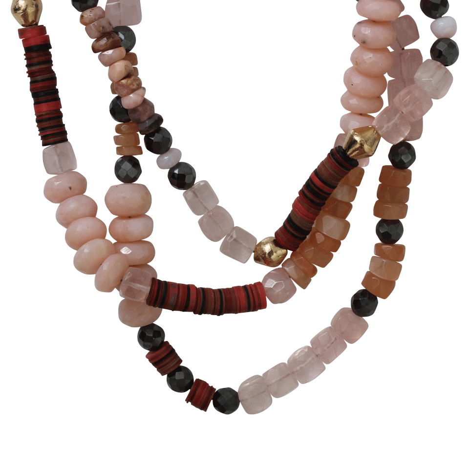 ROYAL NOMAD JEWELRY-Two Strand Opal, Moonstone, And Rose Quartz Bead Necklace-PINK
