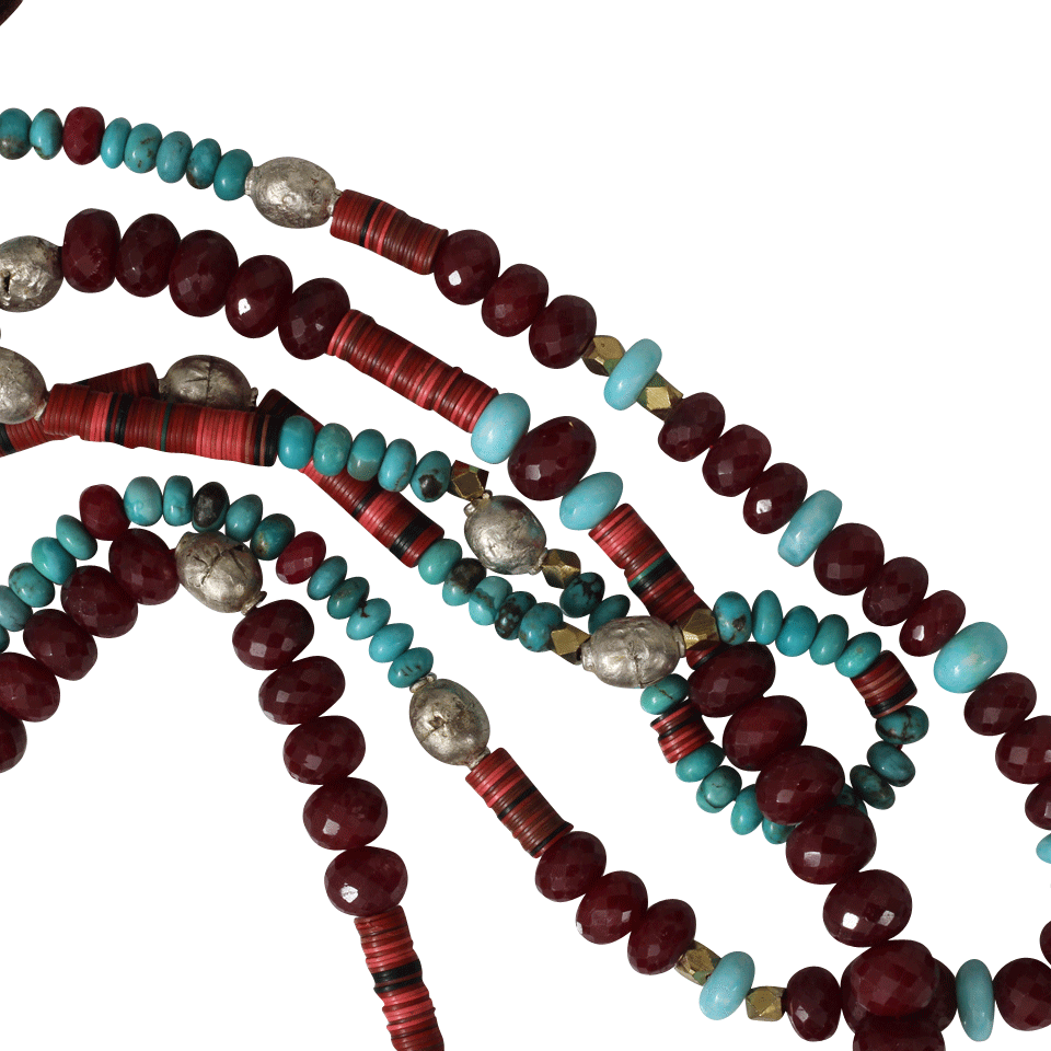 ROYAL NOMAD JEWELRY-Three Strand Turquoise And Granite Necklace-TURQ/RED