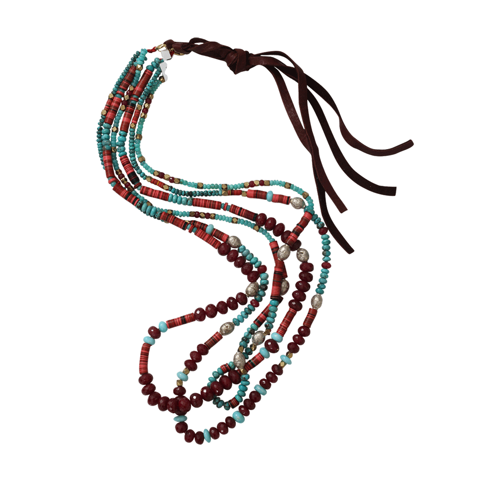 ROYAL NOMAD JEWELRY-Three Strand Turquoise And Granite Necklace-TURQ/RED
