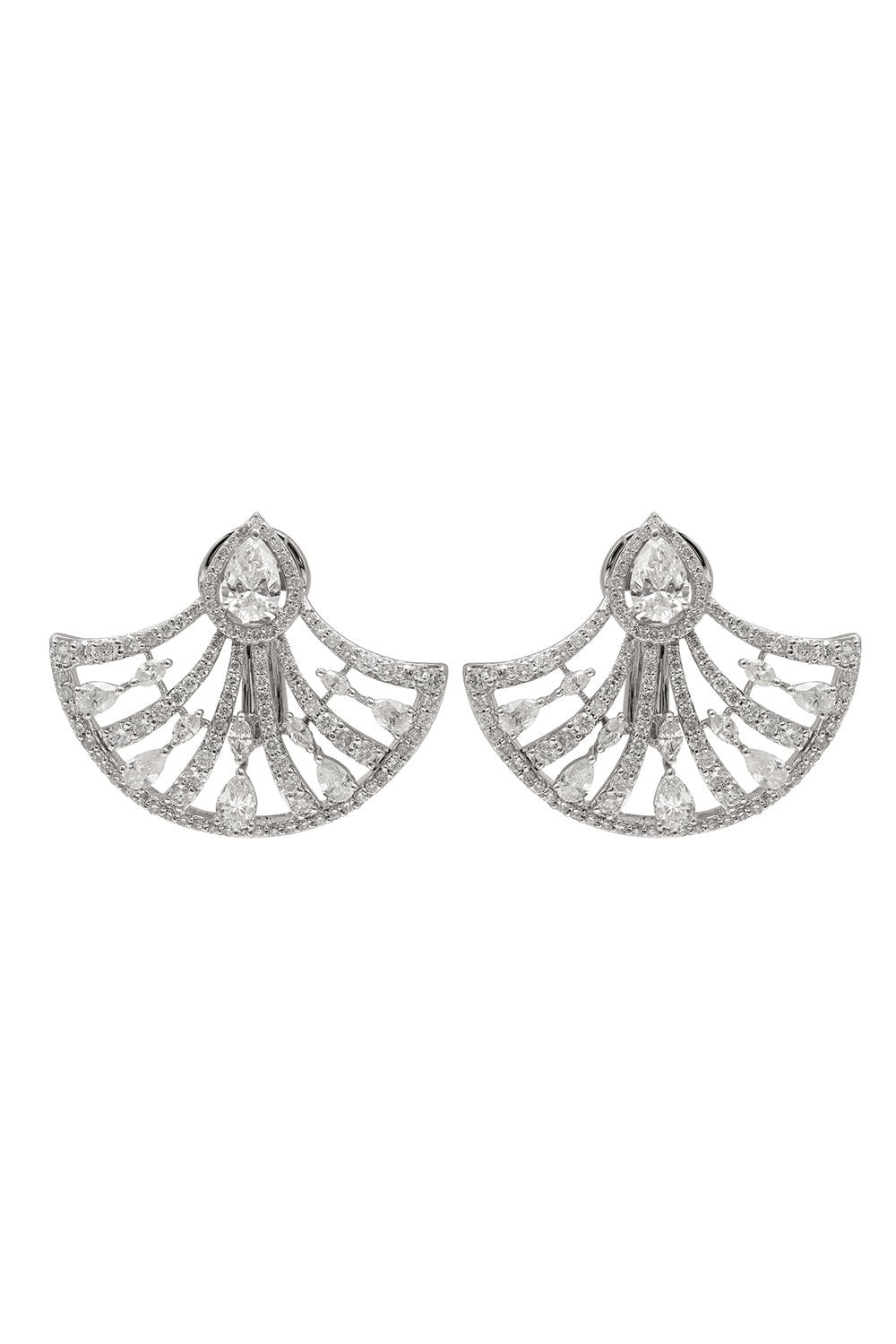 RUCHI-Diamond Fan Earrings-WHITE GOLD