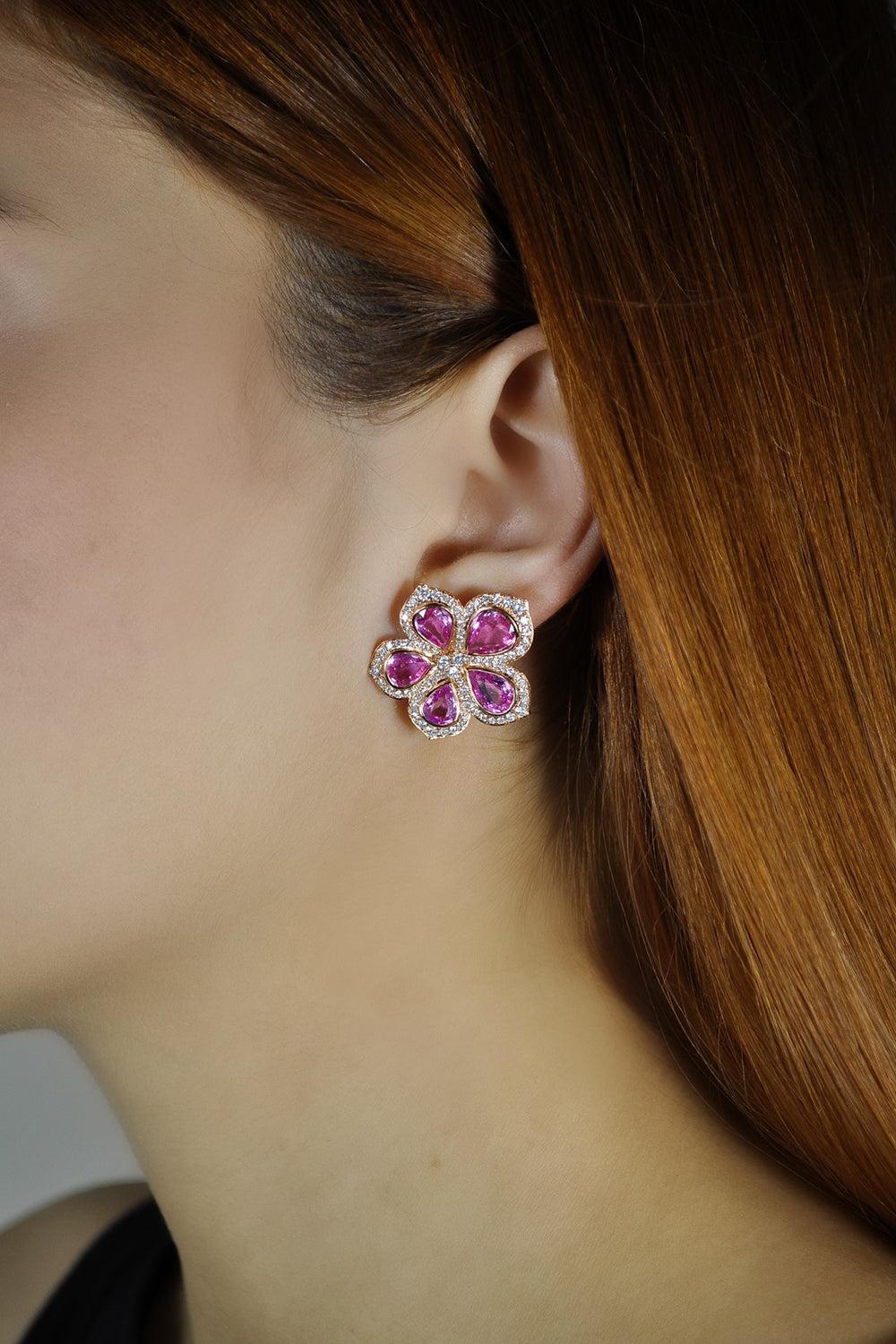 Amore Pink Sapphire Flower Earrings-ROSE GOLD-JEWELRYFINE JEWELEARRING-RUCHI NEW YORK
