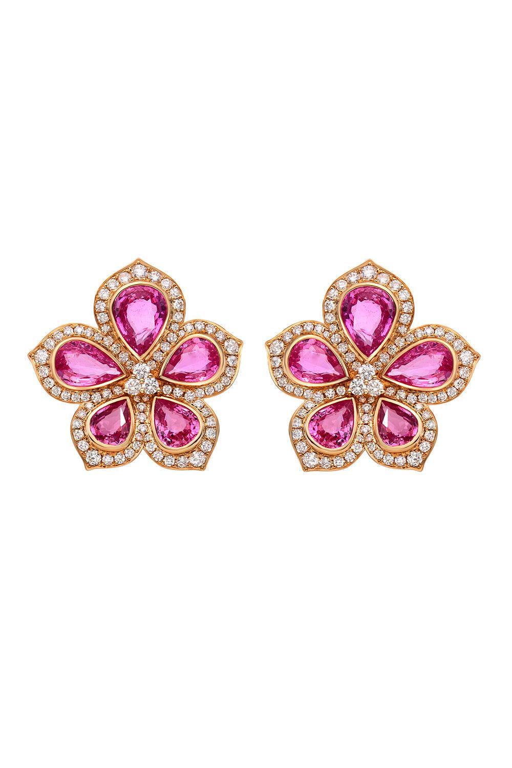 Amore Pink Sapphire Flower Earrings-ROSE GOLD-JEWELRYFINE JEWELEARRING-RUCHI NEW YORK