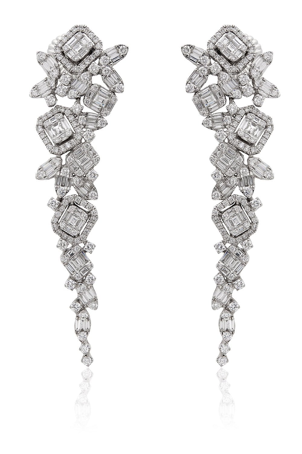RUCHI NEW YORK-Baguette Diamond Long Earrings-WHITE GOLD