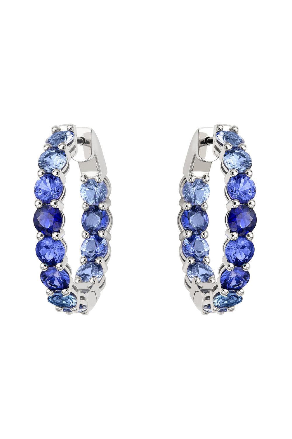 Blue Sapphire Diamond Hoop Earrings-WHITE GOLD-JEWELRYFINE JEWELEARRING-RUCHI NEW YORK