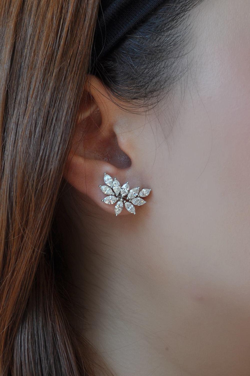 Juniper Leaf Diamond Stud Earrings-WHITE GOLD-JEWELRYFINE JEWELEARRING-RUCHI NEW YORK