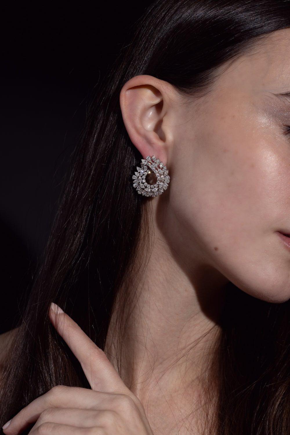 RUCHI NEW YORK-Mixed Diamond Earrings-WHITE GOLD