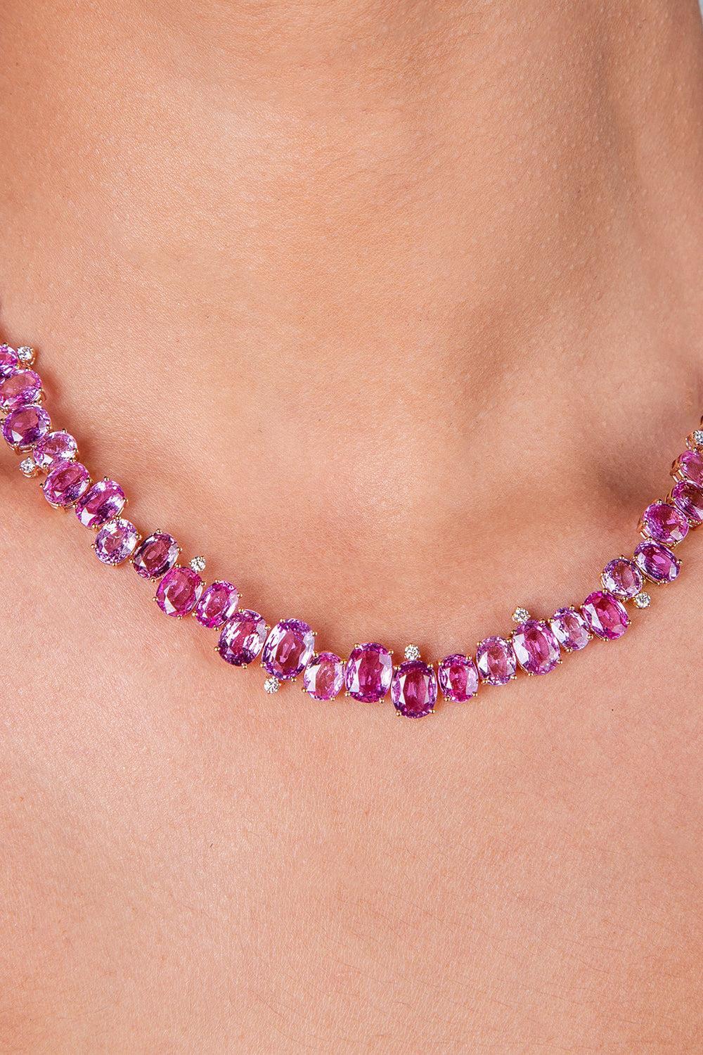 Sakura Pink Sapphire Tennis Necklace-ROSE GOLD-17-JEWELRYFINE JEWELNECKLACE O-RUCHI NEW YORK