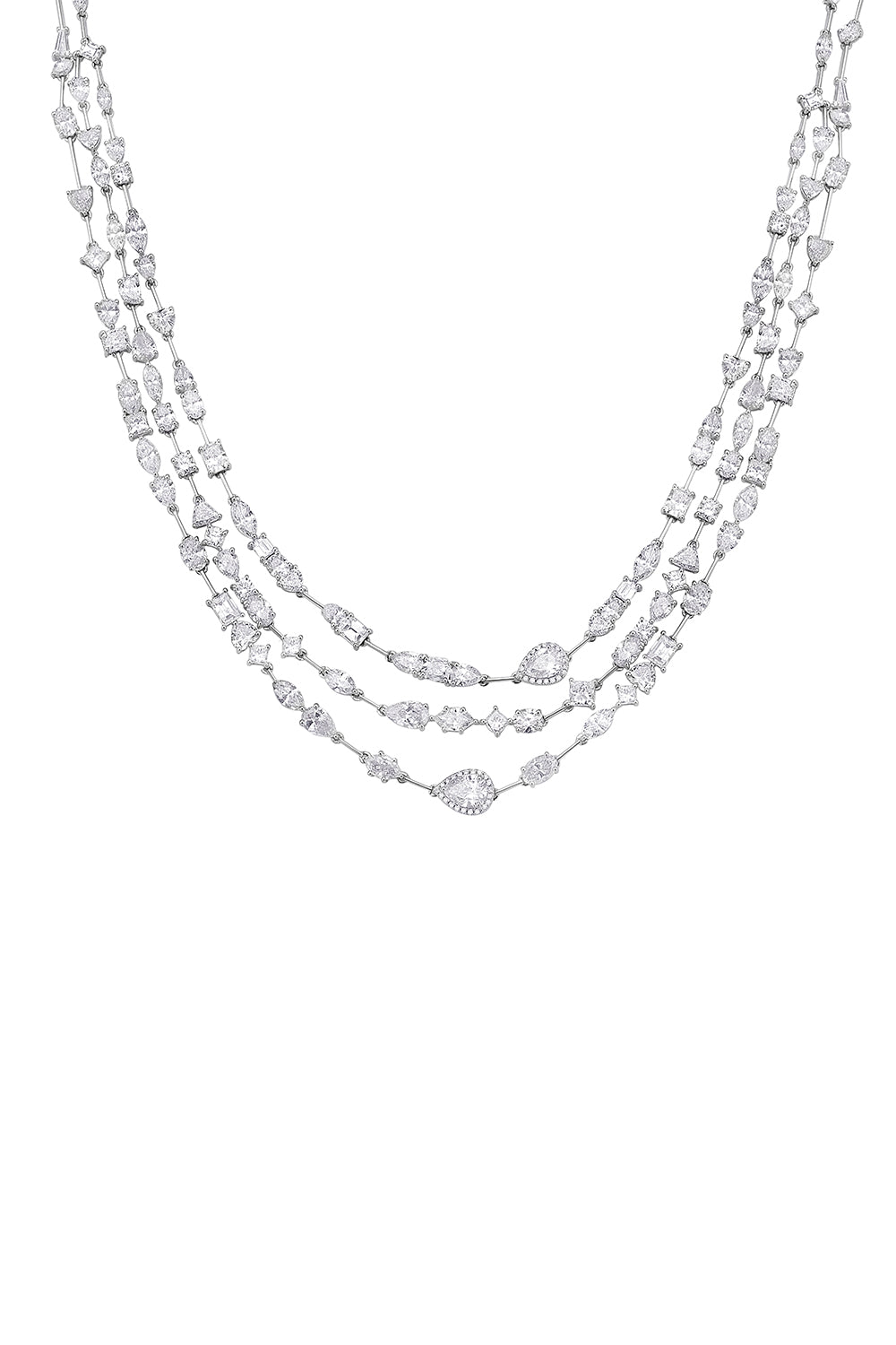 RUCHI NEW YORK-Scintillate Mixed Shape Diamond Three Step Necklace-WHITE GOLD