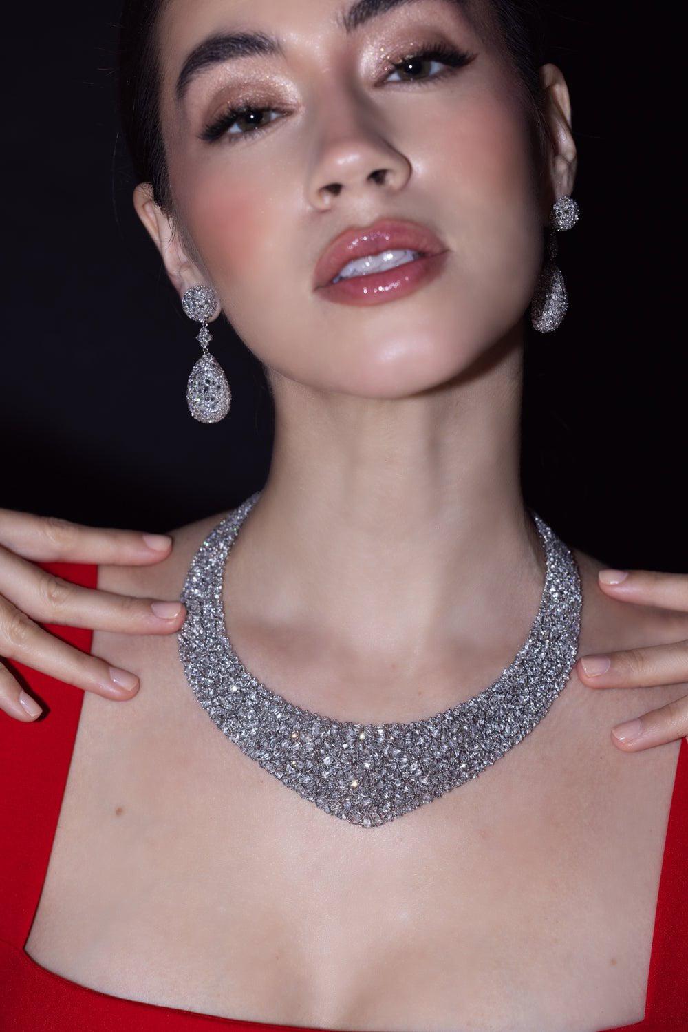 RUCHI NEW YORK-Rosecut Diamond Bib Necklace-WHITE GOLD