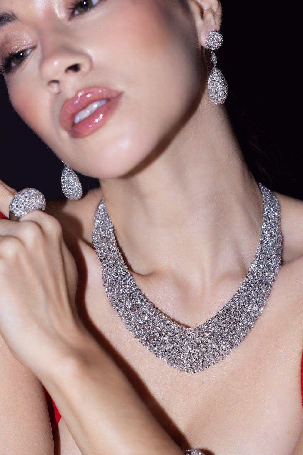 RUCHI NEW YORK-Rosecut Diamond Bib Necklace-WHITE GOLD