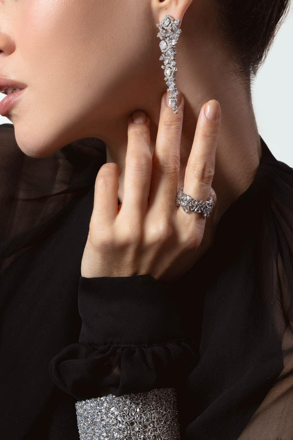 RUCHI NEW YORK-Heritage Rosecut Diamond Flexible Ring-WHITE GOLD