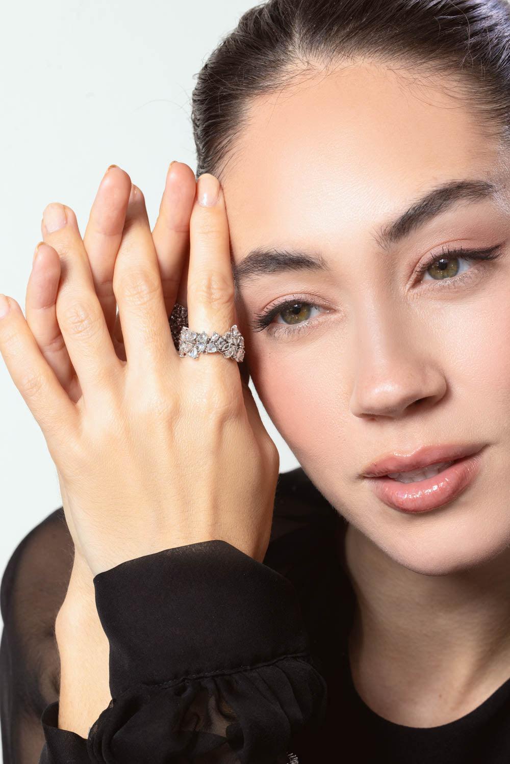 RUCHI NEW YORK-Heritage Rosecut Diamond Flexible Ring-WHITE GOLD