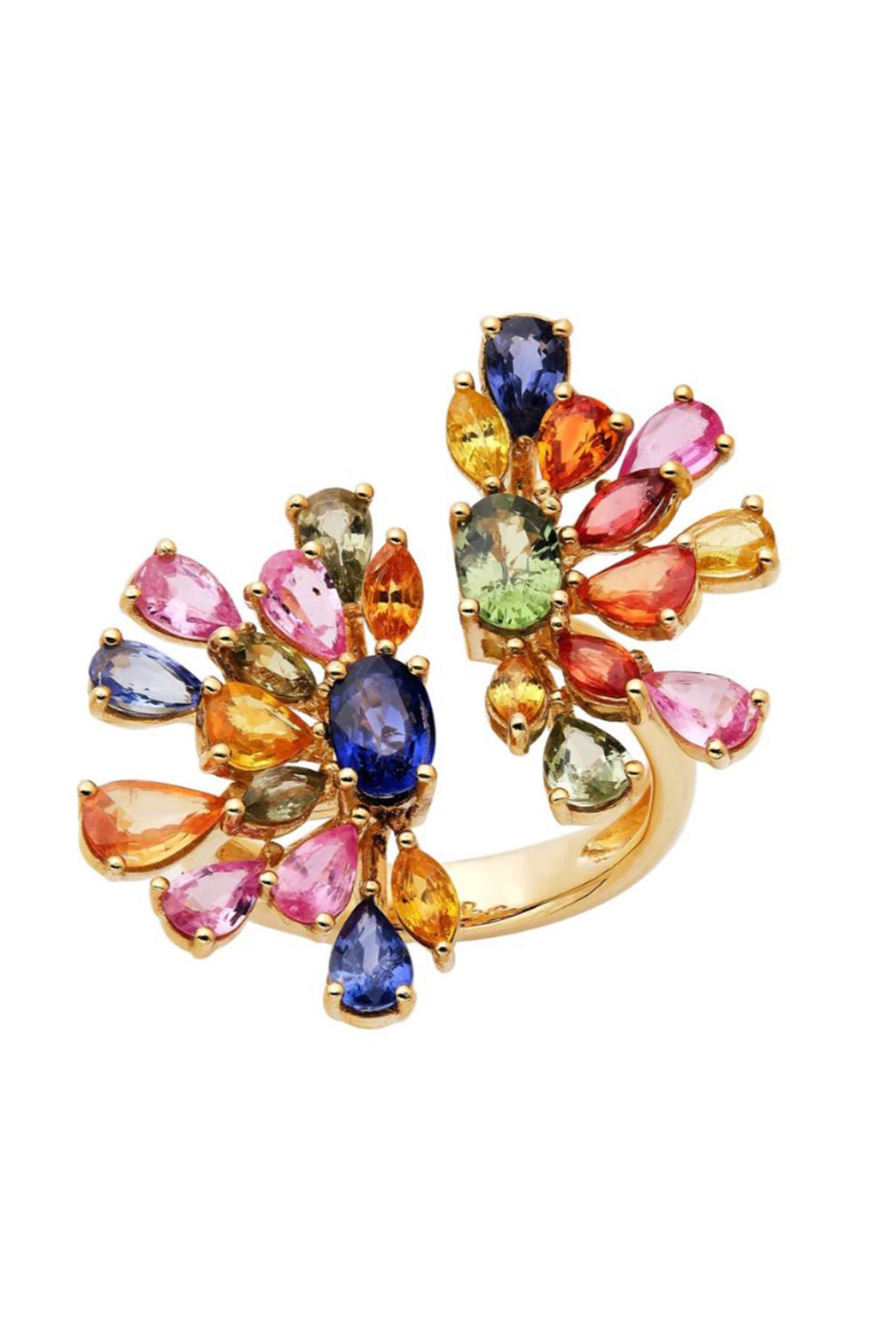 RUCHI NEW YORK-Desert Blooms Wildflower Split Multi Sapphire Cocktail Ring-YELLOW GOLD