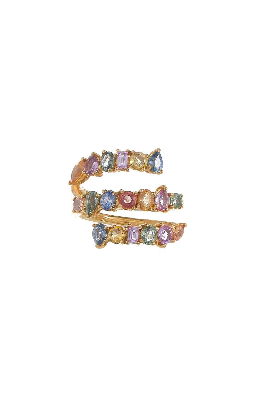 Multi Sapphire Bypass Ring-YELLOW GOLD-6.5-JEWELRYFINE JEWELRING-RUCHI NEW YORK