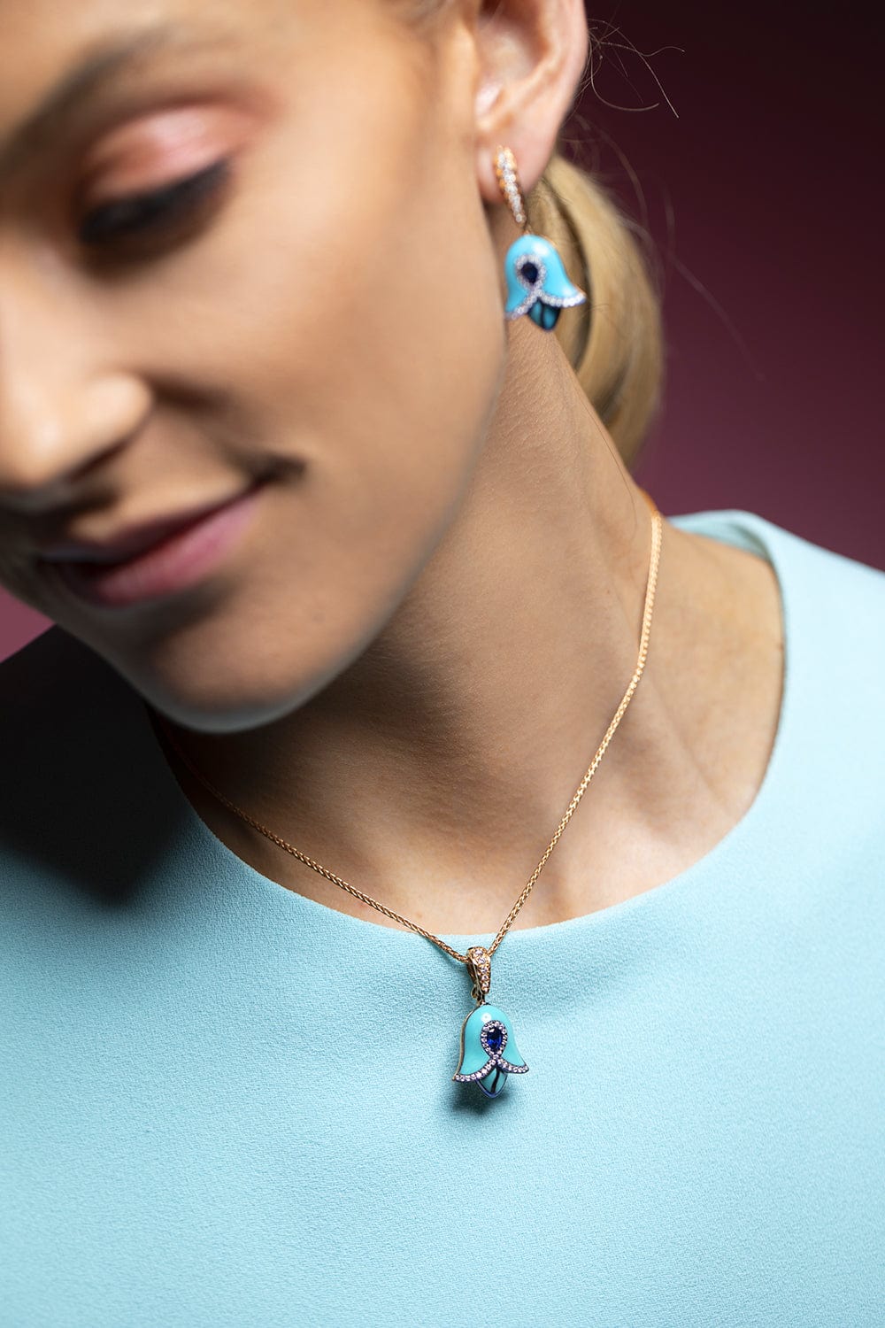 SABOO FINE JEWELS-Turquoise Aura Tulip Earrings-ROSE GOLD
