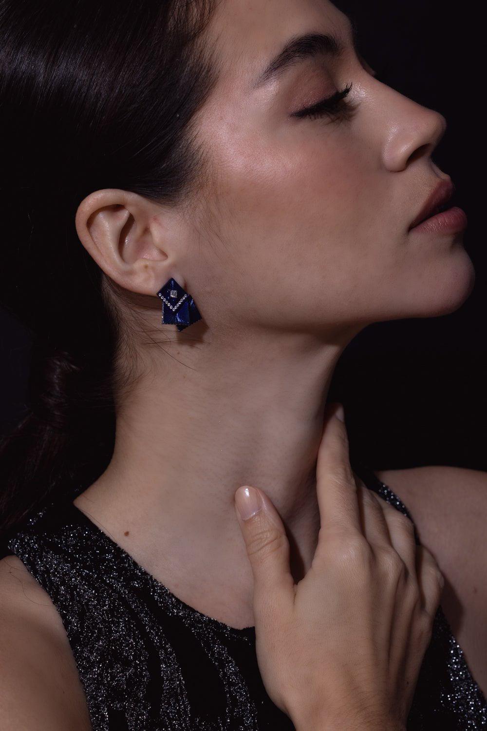 SABOO FINE JEWELS-Blue Multi Square Earrings-TITANIUM