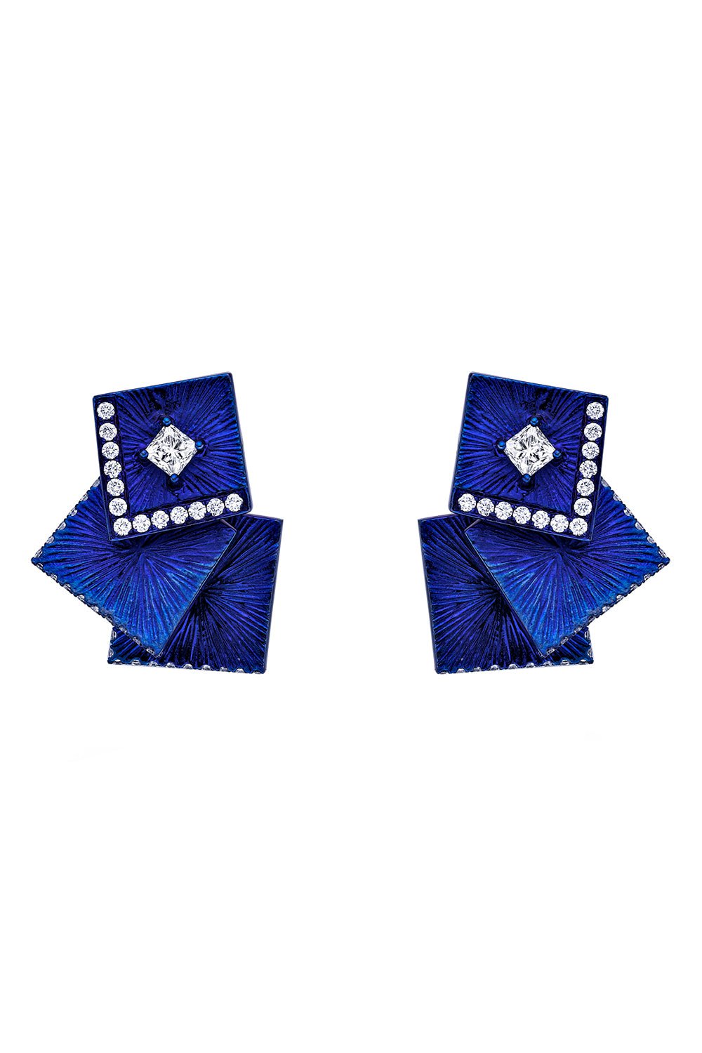 SABOO FINE JEWELS-Blue Multi Square Earrings-TITANIUM