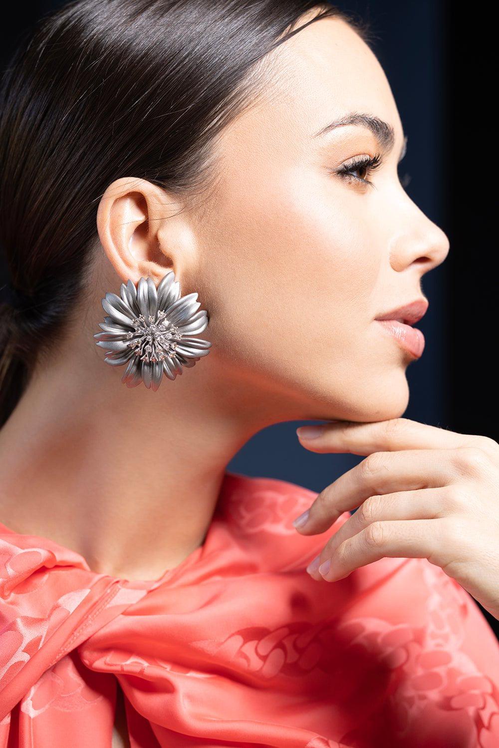 SABOO FINE JEWELS-Diamond Flower Earrings-TITANIUM