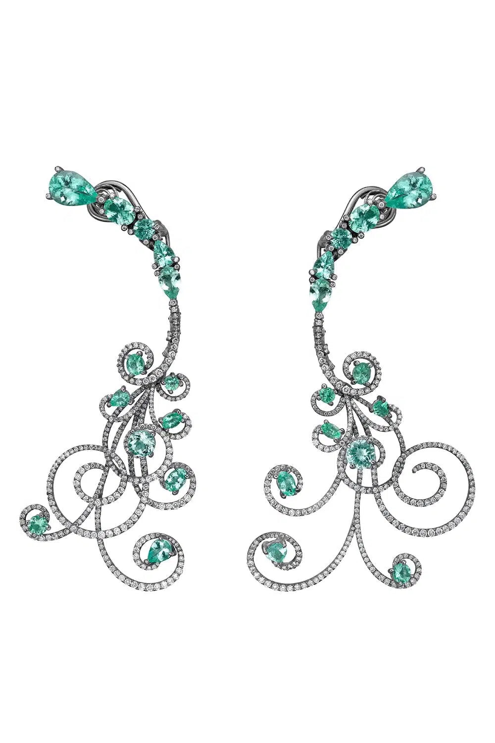 SABOO FINE JEWELS-Diamond Pariba Scroll Earrings-TITANIUM