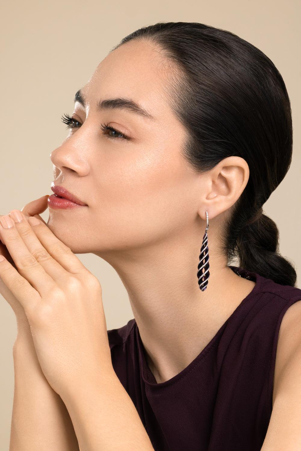 Diamond Purple Long Drop Elemento Earrings-TITANIUM-JEWELRYFINE JEWELEARRING-SABOO FINE JEWELS