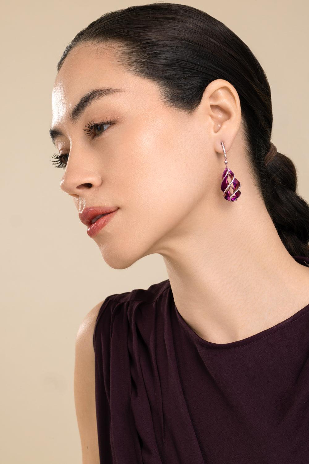 Diamond Twisted Pink Elemento Earrings-TITANIUM-JEWELRYFINE JEWELEARRING-SABOO FINE JEWELS