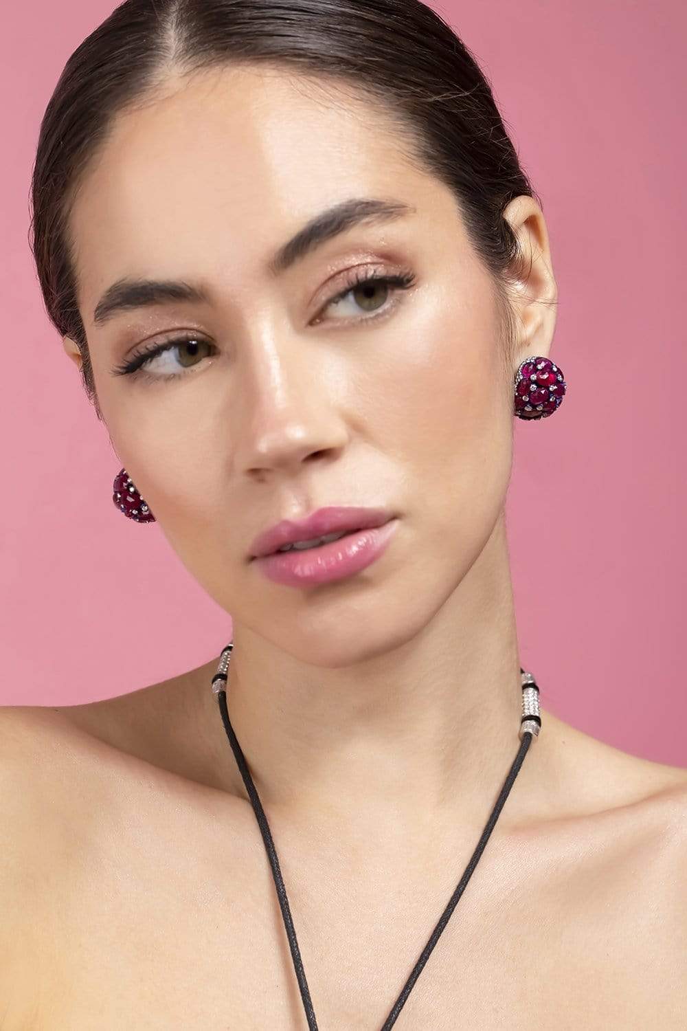 SABOO FINE JEWELS-Elemento Ruby and Diamond Huggies-TITANIUM
