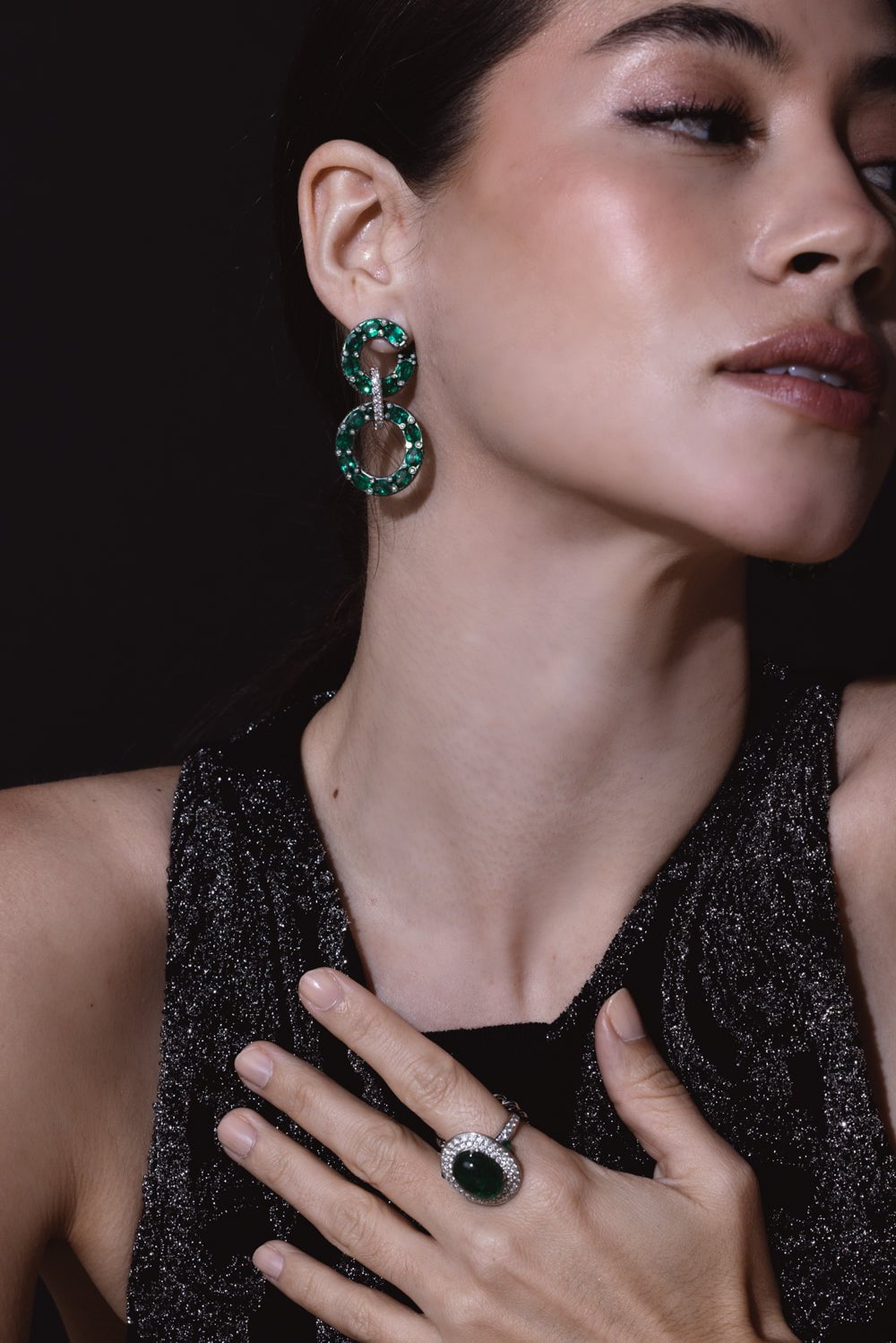 SABOO FINE JEWELS-Emerald Circle Drop Earrings-TITANIUM