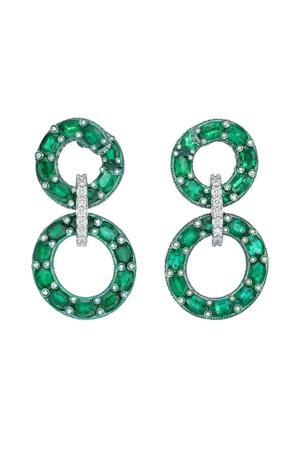 SABOO FINE JEWELS-Emerald Circle Drop Earrings-TITANIUM