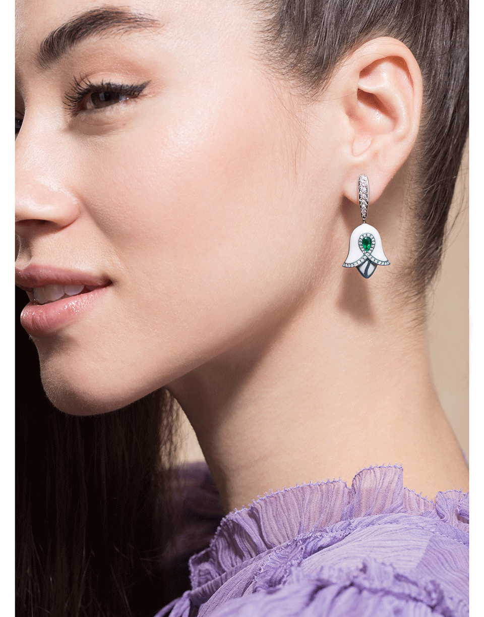 SABOO FINE JEWELS-Emerald, Diamond, and Titanium Drop Earrings-TITANIUM
