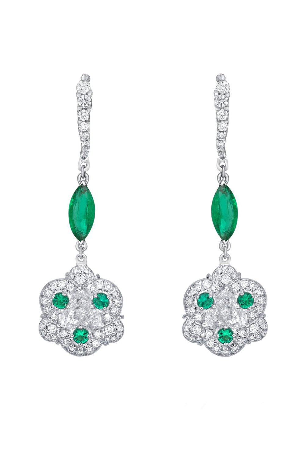 SABOO FINE JEWELS-Emerald Diamond Drop Earrings-TITANIUM