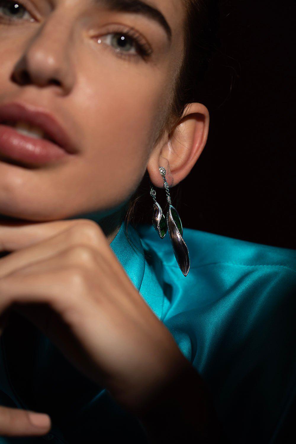 SABOO FINE JEWELS-Emerald Diamond Earrings-TITANIUM