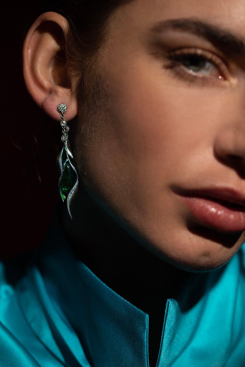 SABOO FINE JEWELS-Emerald Diamond Earrings-TITANIUM