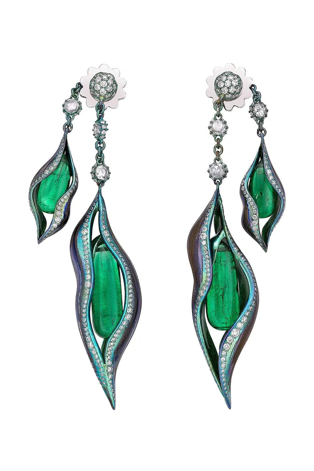 SABOO FINE JEWELS-Emerald Diamond Earrings-TITANIUM