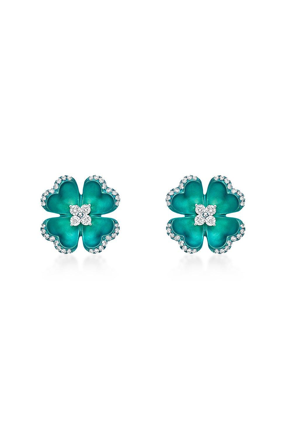 Light Green Diamond Flower Earrings-TITANIUM-JEWELRYFINE JEWELEARRING-SABOO FINE JEWELS