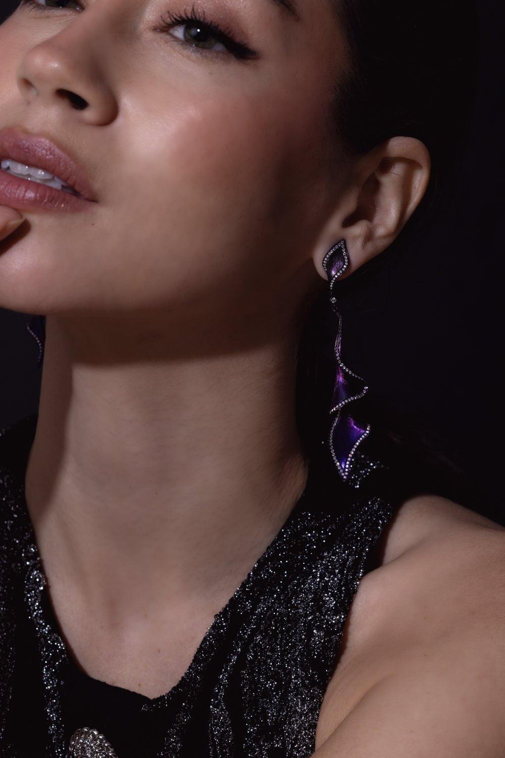SABOO FINE JEWELS-Purple Diamond Drop Earrings-TITANIUM